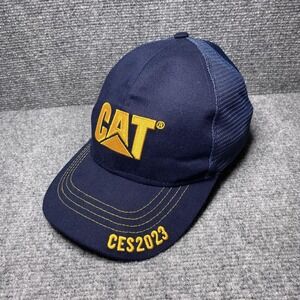 CAT Hat Cap Snap Back Navy Blue Yellow Trucker Mesh Embroidered CES 2023 Mens